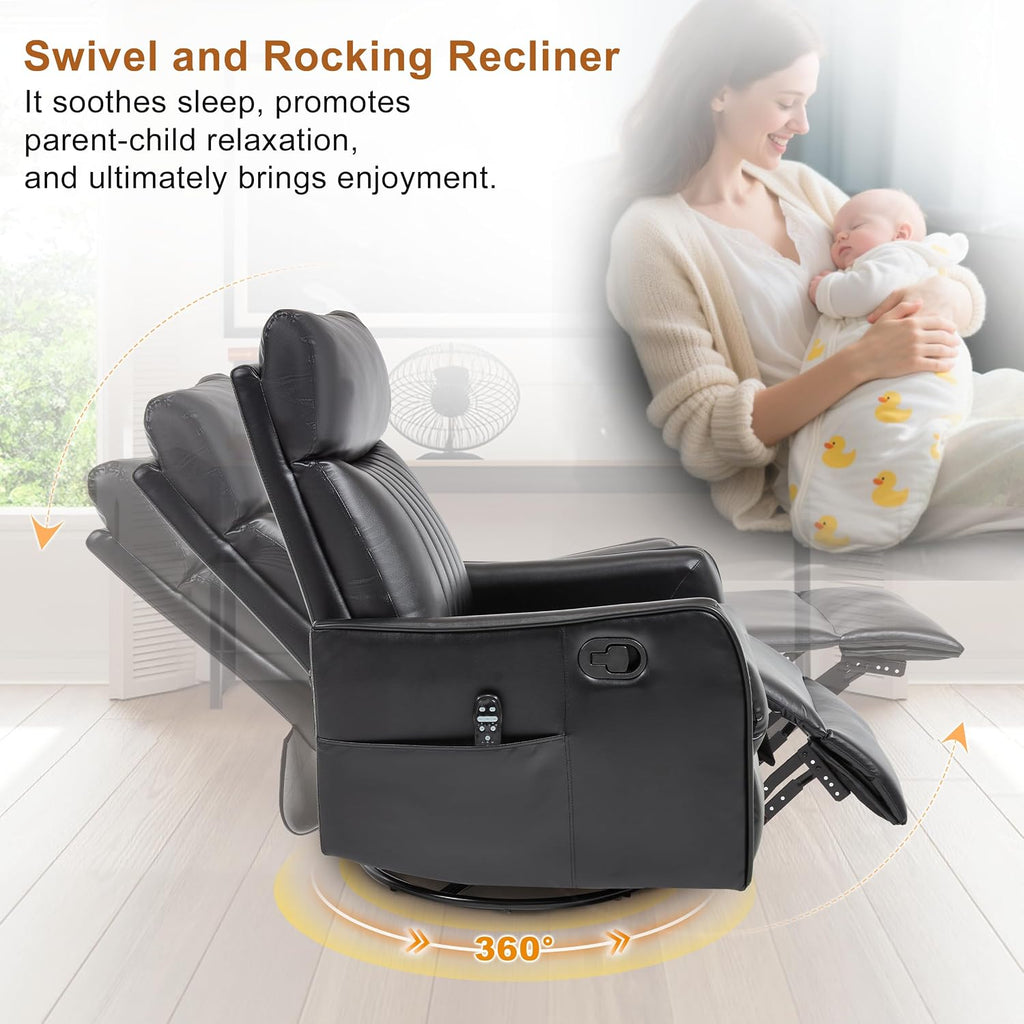 Manual Swivel Rocker Recliner Chair for Adults, Overstuffed Recliner Glider with Massage and Heat, Living Room