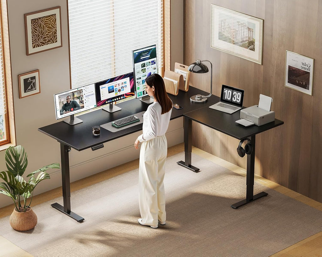 63 Inch Reversible L Shaped Electric Standing Desk, Height Adjustable Corner Stand up Desk