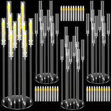 4 Pcs 10 Arm Wedding Acrylic Candelabra Table Centerpieces with 40 LED Candle 46.5'' Tall Floor Candlestick Clear