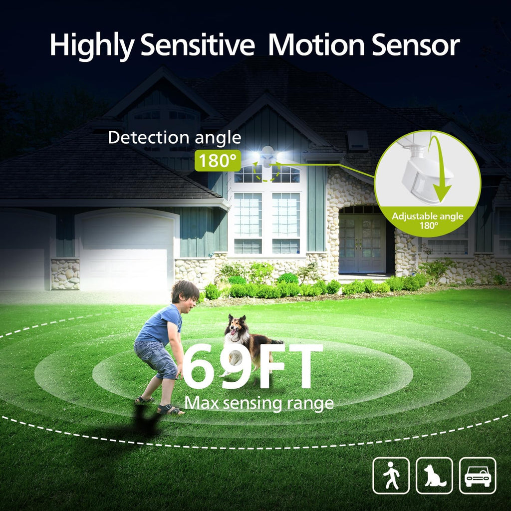 44W 4200 lm LED Security Light Outdoor w/PIR Motion Sensor, 5000K Daylight Flood Light, Waterproof, Dusk to Dawn, 2