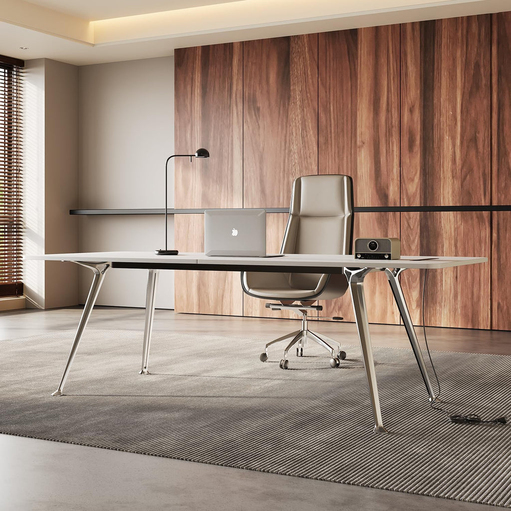 Writing Computer Desk, 60-Inch Large Executive Desk Office Workstation with Chrome-Plated Legs and Built-in Power