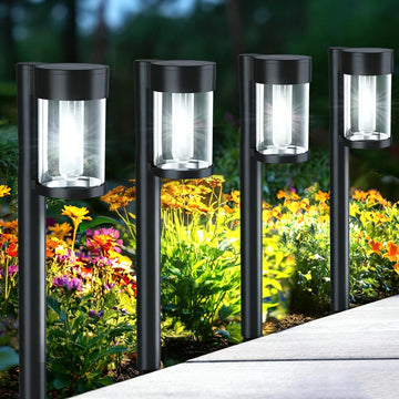 Solar Pathway Lights Outdoor, 10 Pack Metal & Glass Solar Lights Outdoor Waterproof Landscape Path Lights (Cool White)