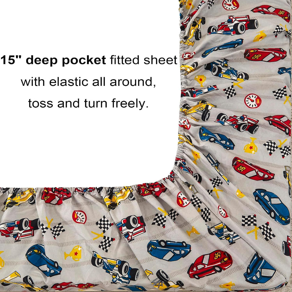 Comforter Sets for Boys Kids, 6 Pieces Bed in a Bag Racing Car Bedding Comforter Sheet Set with Shams and
