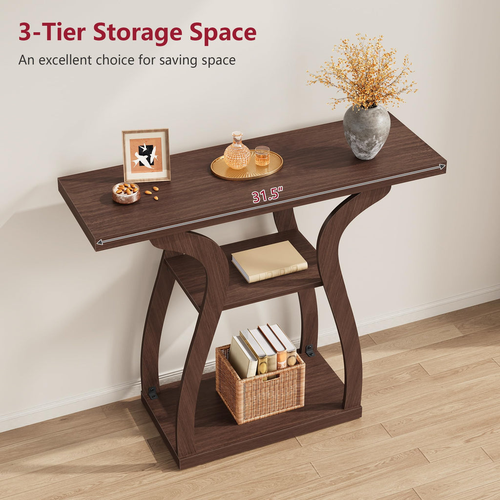 3-Tier Farmhouse Console Table 31.5", Walnut