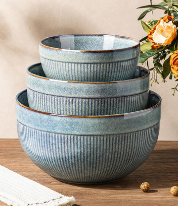 Ceramic Mixing Bowls Set of 3, Stoneware Nesting Serving Bowls, | 45/90/150 oz For Prep, Baking, Serving, Gift