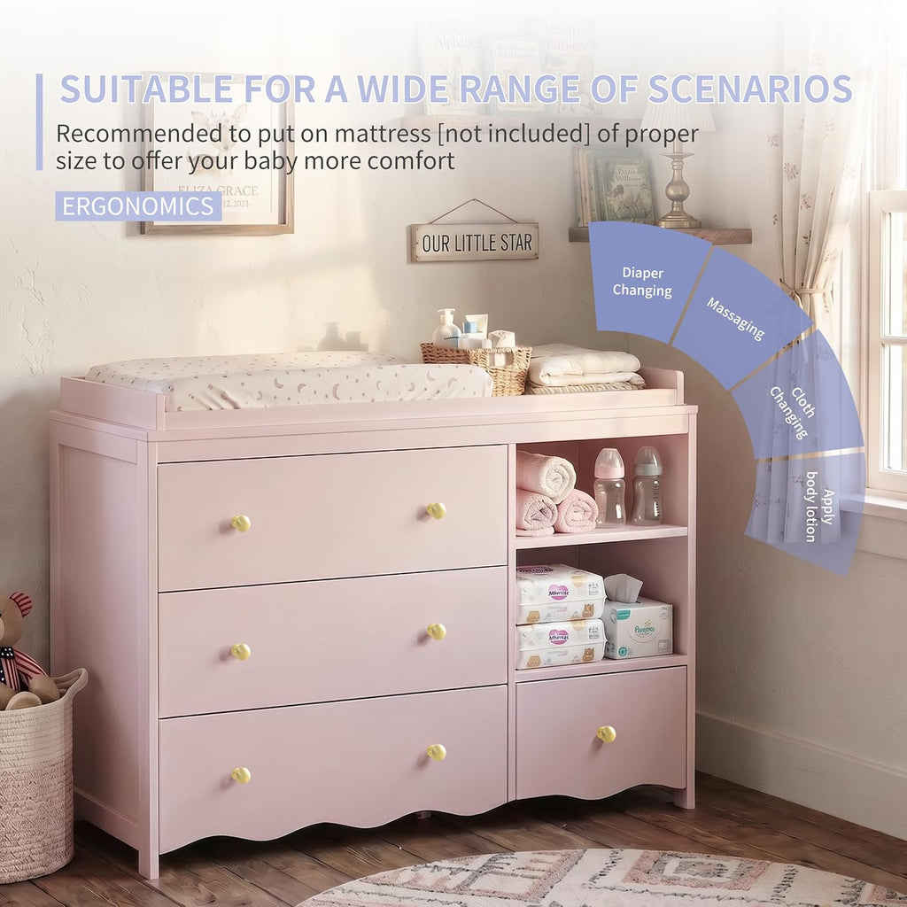 Baby Dresser with Changing Table Top Kids Dresser Pink | Nursery Dresser Wooden Small Dressers Baby Dresser Organizer