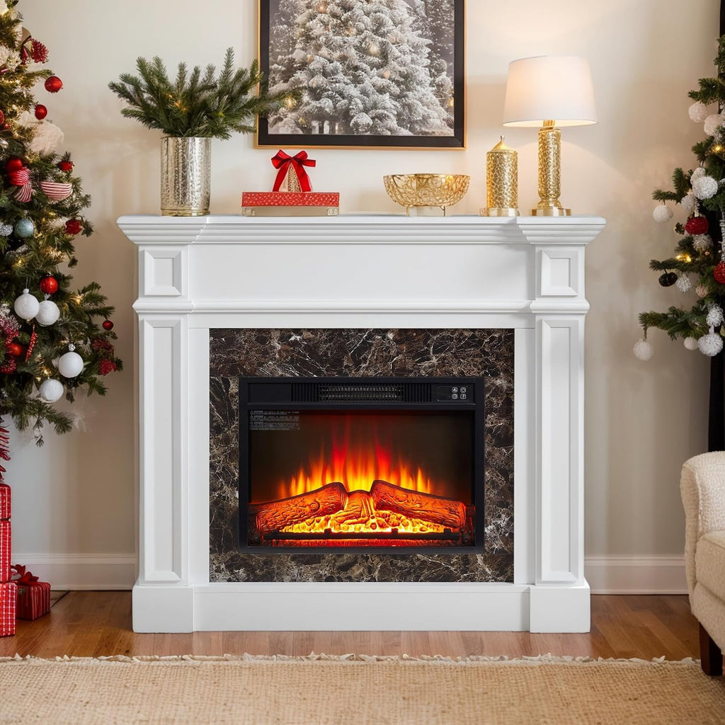 46 inch Electric Fireplace with Mantel, Portable Freestanding Wood Stove with Remote Control, 23'' Fireplace