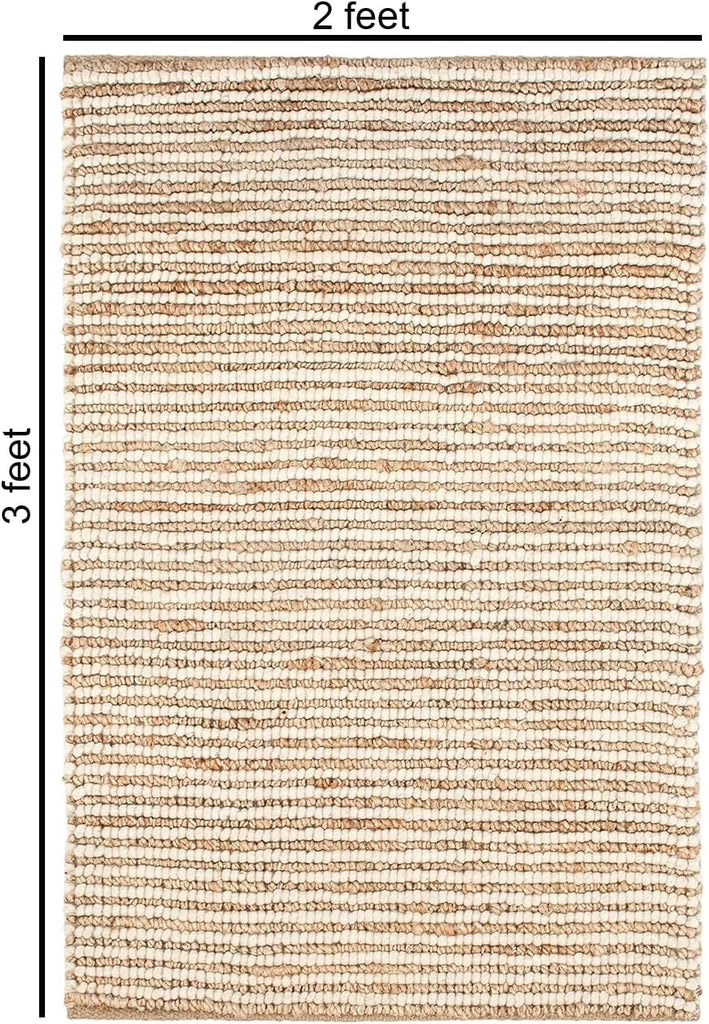 Area Rug 2x3 feet - Premium Wool and Jute Blend Handwoven Rugs - Natural Fiber Chunky Stripe Design 