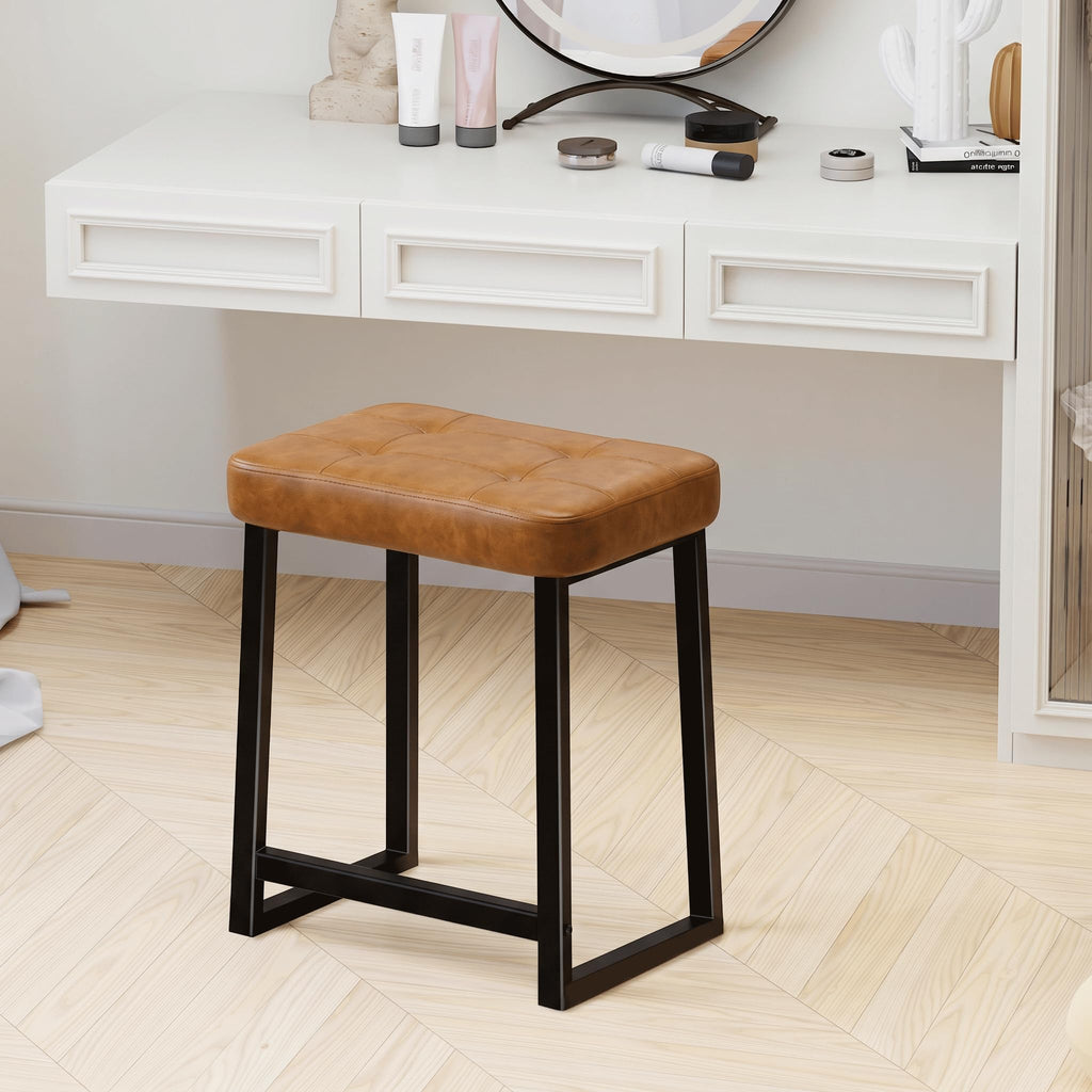 Vanity Bar Stool Chair, Makeup Stool Counter Height Stools, Small Ottoman Footrest s, Leather &Metal Legs with