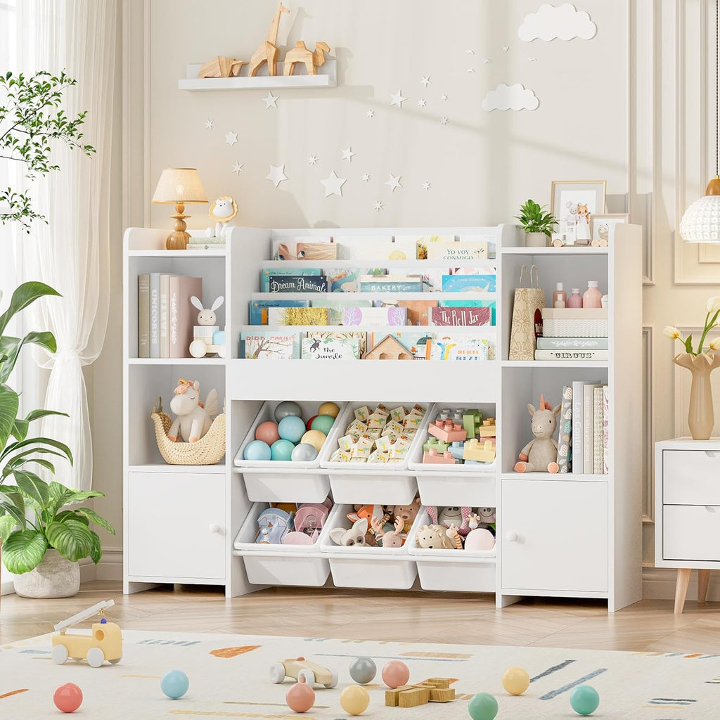 Toy Storage Organizer with 6 Toy Bins & 4 Tier Kids Bookshelf | Toy Organizer with 6 Cubbies, Kids Toy Organizers and