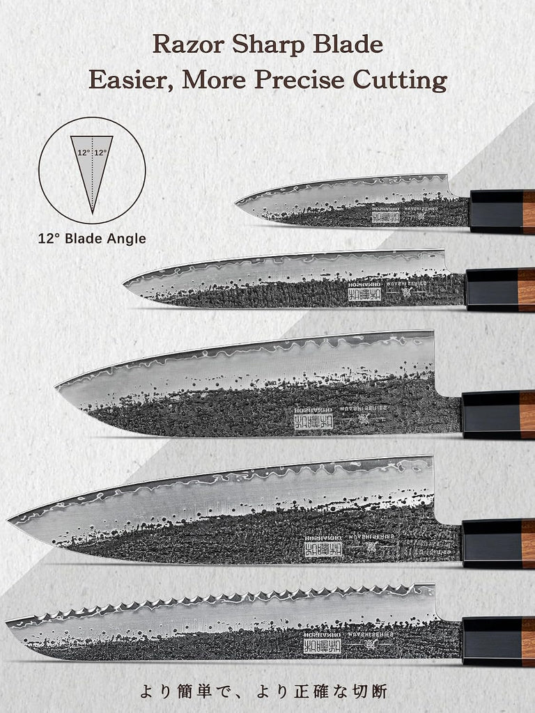 5 Pieces Knife Set, 10CR15MOV High Carbon Steel Chef Knife Set | Razor Sharp Japanese Kitchen Knife Set for Daily