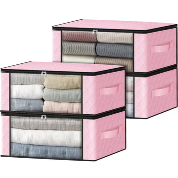 4-Pack Clothes Organizer Storage Bags, 35L Storage Bins, Pink