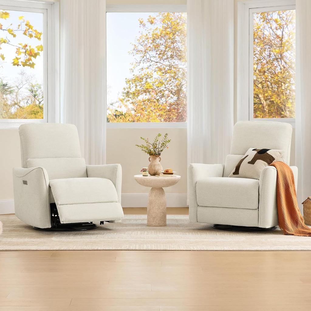 Power Swivel Glider Recliner Chair, Nursery Glider, Fabric in Linen | FSC Certified Upholstery Rocking Chair, Power