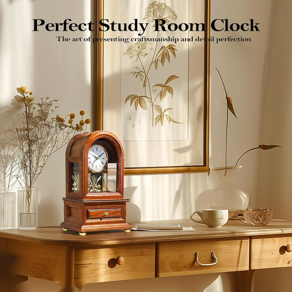 Wooden Table Anniversary Clock, Antique Shelf Clocks, Revolving Pendulum Mantel Clocks, Desk Grandfather Clock for Living Room, Home Decor Gift