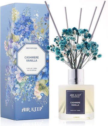 Reed Diffuser Set,3.38 fl oz (100 ml) - Cashmere Vanilla Oil Diffusers with 8 Reed Sticks, Home Fragrance Reed - Set of 8