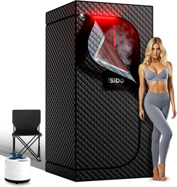 Portable Infrared Steam Sauna with 660nm Red Light Therapy & 850nm Infrared Light Device, 3L 1300W Steamer, Folding Chair, Personal Sauna Box Sauna Tent Home Sauna
