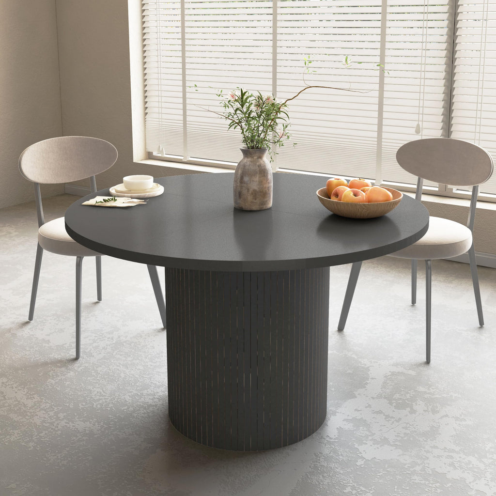 Round Dining Table for 4, Modern Farmhouse Kitchen Table, 47 Inch Small Circle Dining Tables with Wood Strip Base