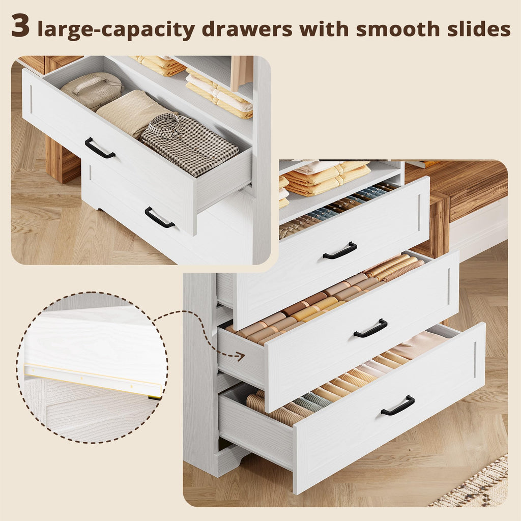 Freestanding Closet System with Adjustable Shelves & 3 Drawers