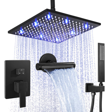 Ceiling Mount Shower System, 12 Inch Shower Head with Dual Shower