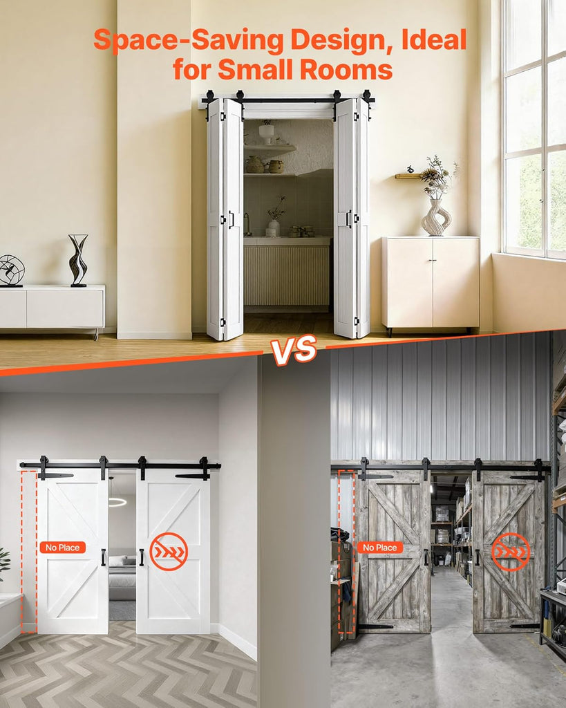 Bifold Barn Door, 48" x 84", MDF Bi-Fold Sliding Closet Doors, Header Board and Hardware Kit Include