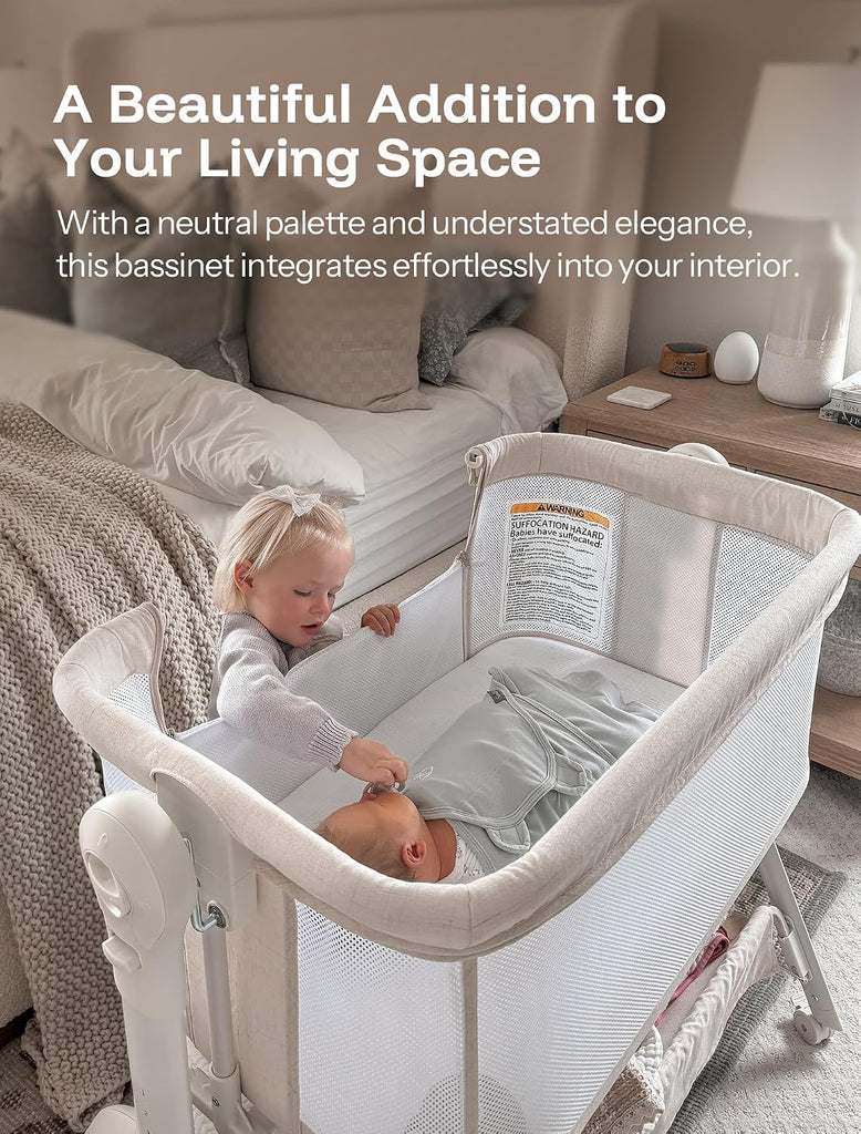 Cuddly Sway Baby Bassinet Bedside Sleeper, 3 in 1 Rocking Bassinet | Full Mesh Sides, Memory Foam Mattress, Cotton