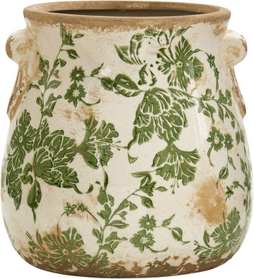 6.5in Ceramic Decorative Vase Tuscan Style Green Floral Scroll Design