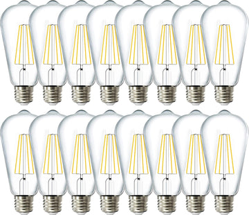 16 Pack Edison Bulbs LED ST64, Clear Vintage Filament Waterproof Bulb, 800 LM, 8W (60W Equivalent), ST19, 3000K Warm