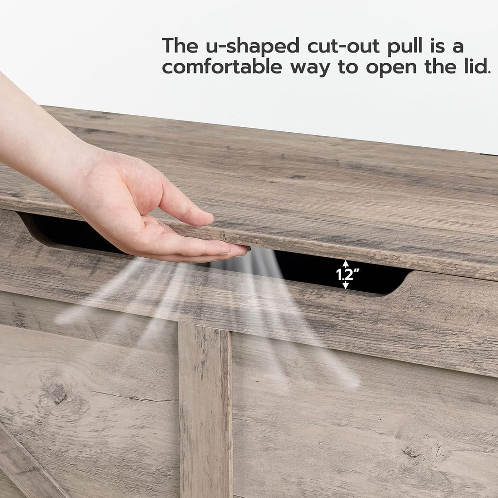 Storage Bench, 39.4" Retro Wooden Storage Chest with U-Shaped Cut-Out Pull, Safety Hinge, Supports 220 lb and Easy