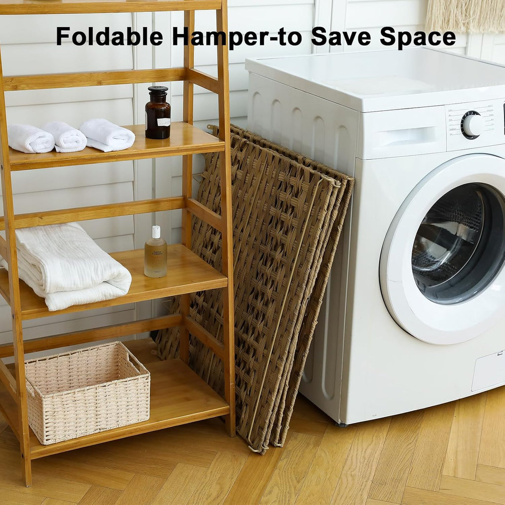 Laundry Hamper with Lid, 140L Clothes Hamper with 3 Removable Liner Bags, Foldable Basket with Lid, Synthetic Wicker