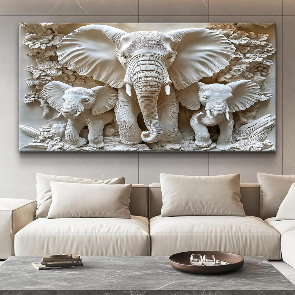 Large Framed Elephant Family Wall Art Canvas Wall Decor Abstract Nature Animal Landscape Wall Art Bedroom