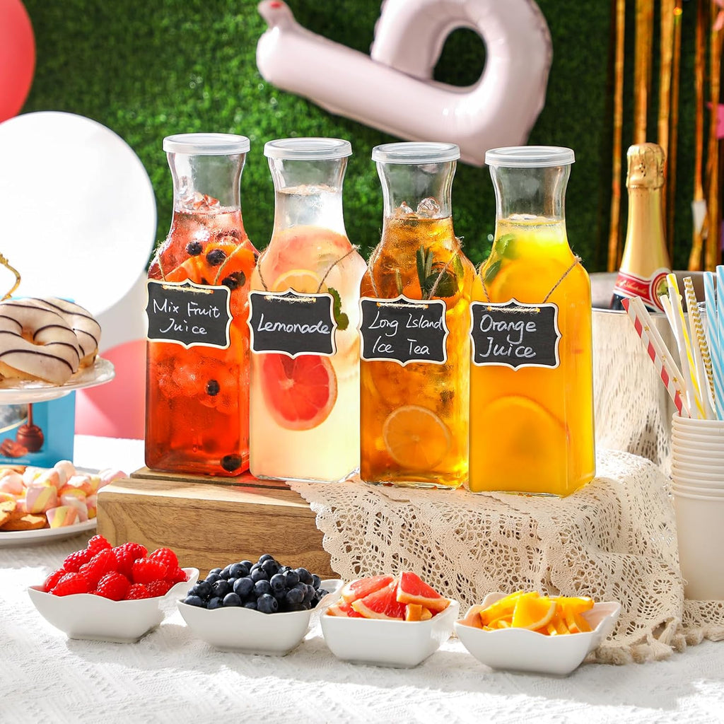 Set of 4 Square Glass Carafe with Lid, 1 Liter Clear Glass Pitcher, Beverage Serveware Carafe for Mimosa Bar, Brunch