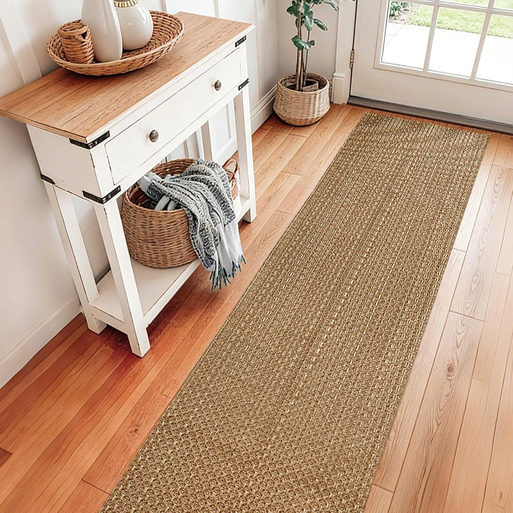 Hallway Washable Runner Rug,2x10 ft Boho Braided Kitchen Rugs,Neutral Entryway Rug,Faux Jute Rug,Non