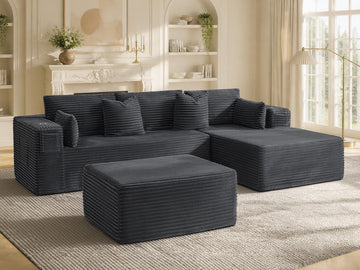 108" Cloud Sectional Boneless Couch, Modular L Shaped Sectional Sofa with Right Facing Chaise and Ottoman, Oversized 5