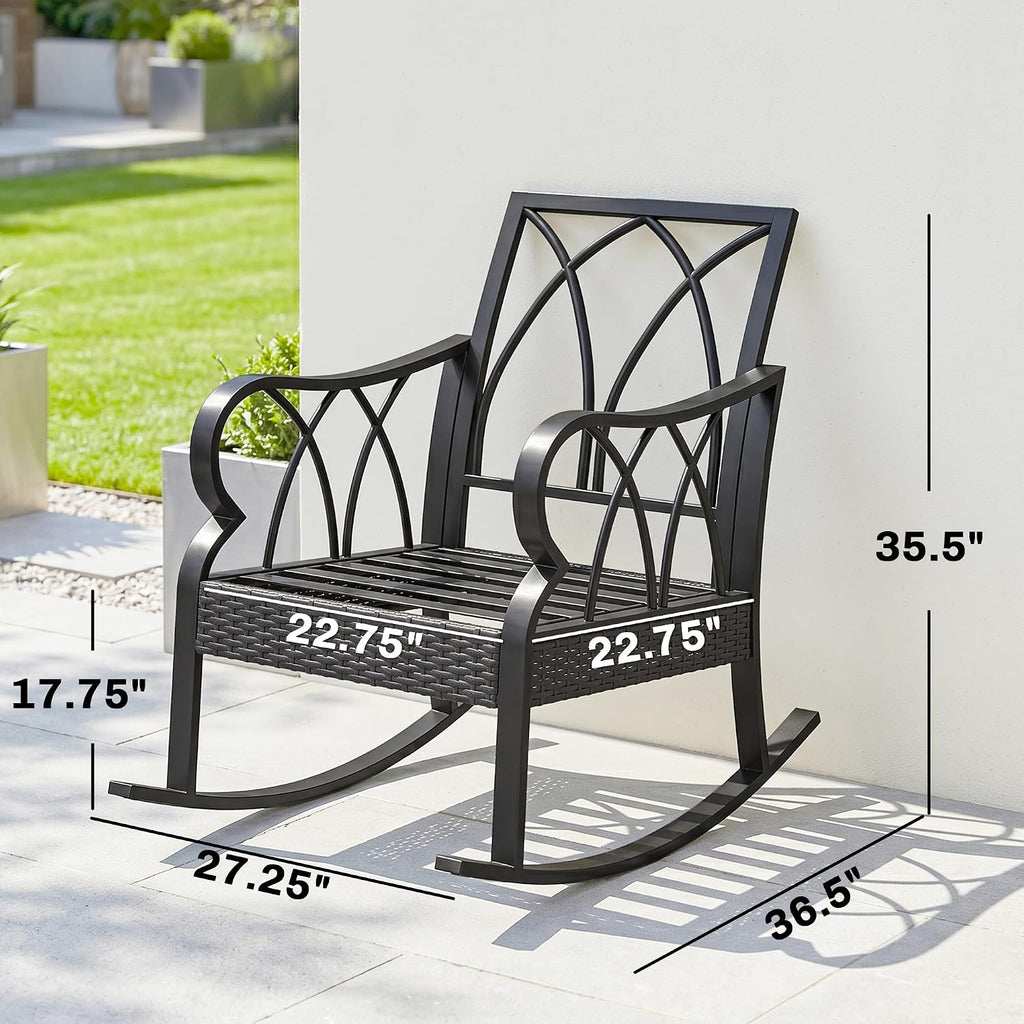Outdoor Wicker Rocking Chair Padded Cushions Aluminum Navy Blue | Furniture Rattan Porch Rocker Chair, Armrest