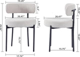 Boucle Dining Chairs Set of 2, Round Upholstered Dining Room Chairs with Black Metal Legs