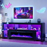 94.5 Inch Fireplace TV Stand for TVs up to 100 Inches, Gaming LED Entertainment Center with 50 Inch Electric Fireplace, High Gloss Media Console, Black
