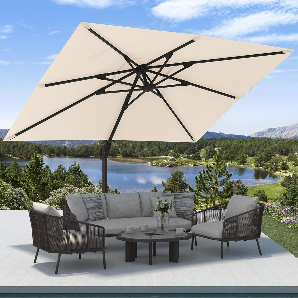 9' X 12' Cantilever Patio Umbrella Rectangular Outdoor Large Offset Umbrellas with 7 Tilts Adjustable 360°Rotati - HRSN