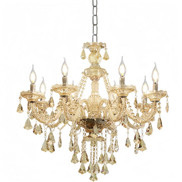 Modern Elegant K9 Crystal Chandelier 8 Lights, Cognac Crystal Ceiling Pendant Light Fixture Candle Style E12 Base for Living Room Bedroom Hallway (8 Lights)