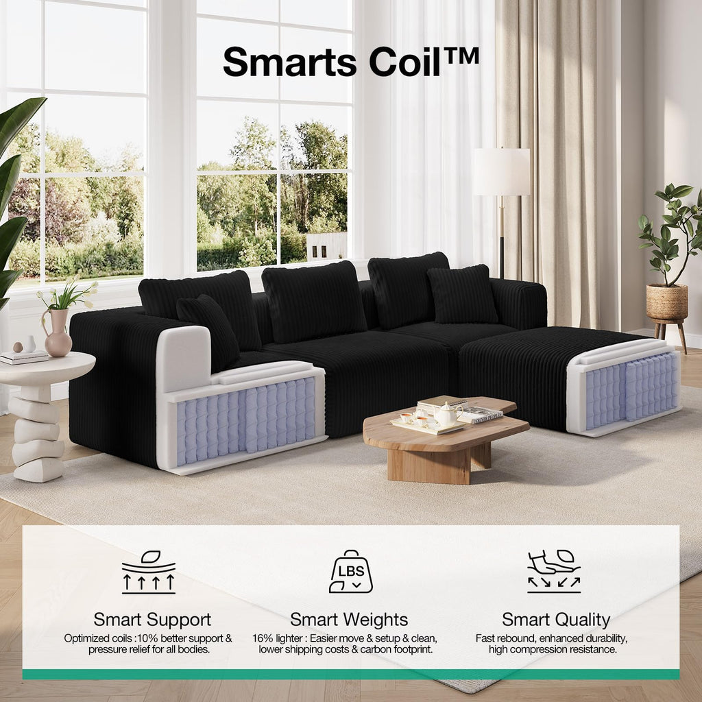 Modular Sectional Sofa, Modern Cloud Sectional Couch with Smarts Coil Support, Upholstered Boneless Couch Apartments