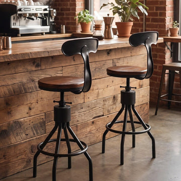 Industrial Vintage Bar Stool, Kitchen Counter Height Adjustable Pipe Chair, Cast Iron Stool, Swivel Bar Stool with