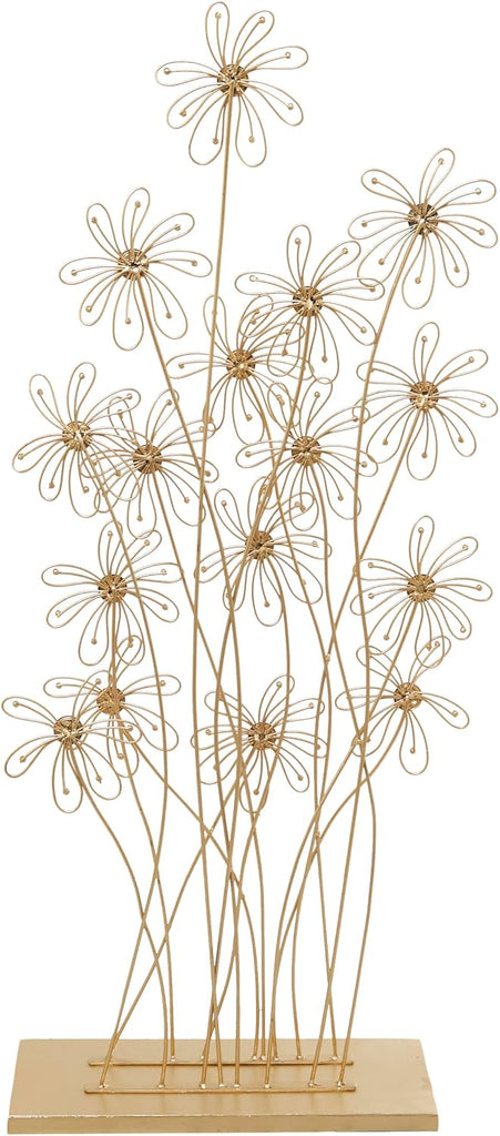 79 Metal Floral Decorative Sculpture Tall Home Decor Statue with Crystal Embellishments, Accent Figurine 16" x 7" x