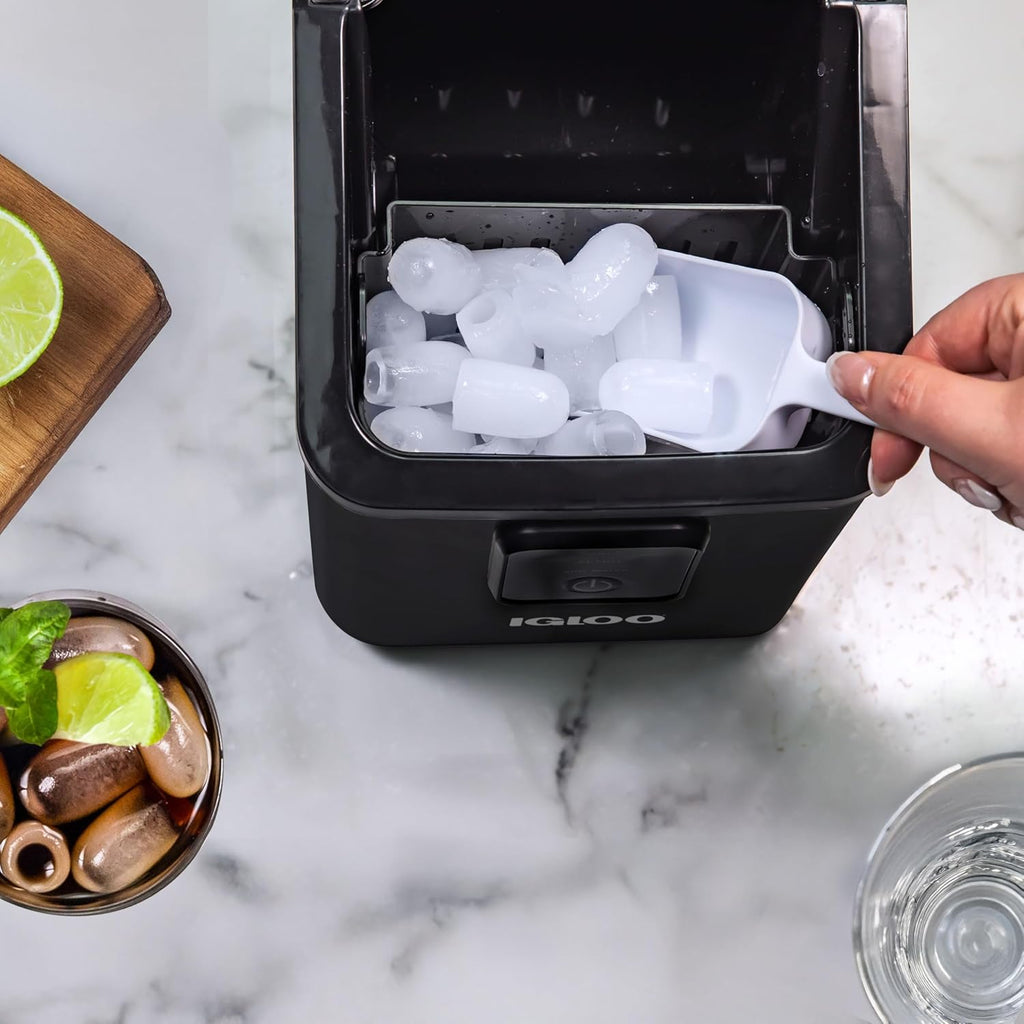 Portable Ice Maker with Scoop & Basket- Ice Maker with LED Control Panel & 1.5 Quart Water Tank-Ice Cube Maker