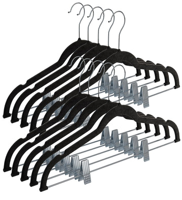 Pants Hangers With Clips 10 Pack, Black Velvet Non Slip Save Space