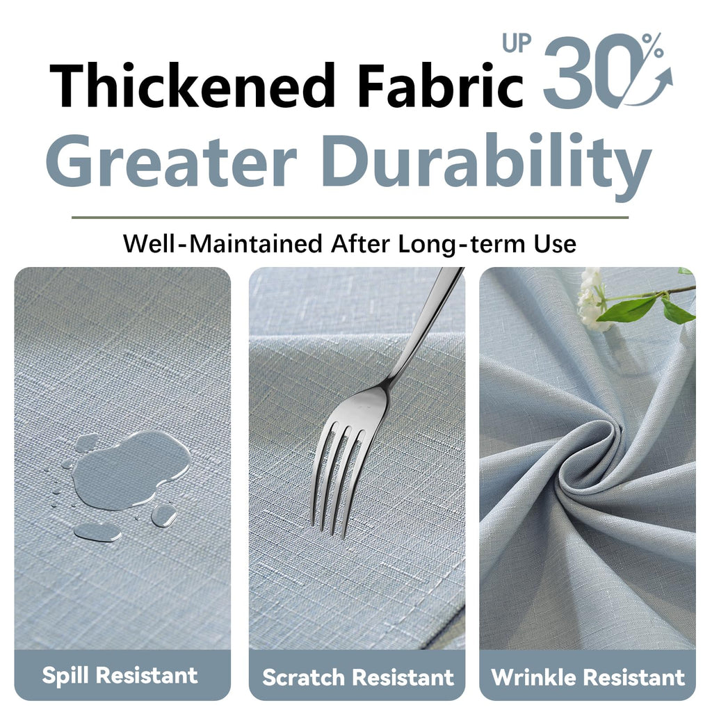 Table Cloth (Fits 4 Foot Table) Rectangle Linen Waterproof Textured Light Blue Tablecloth, Washable Wrinkle Free