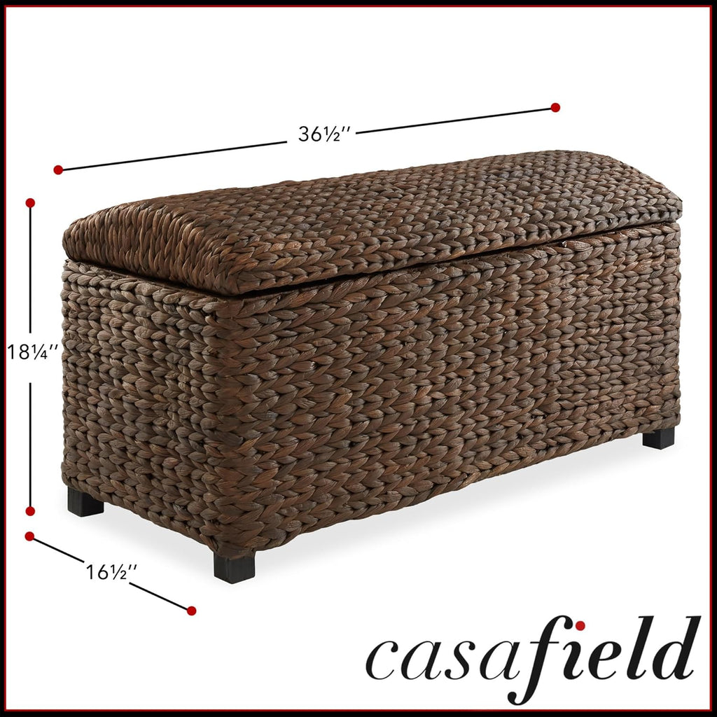 36" Storage Trunk with Curved Lid and Safety Hinge - Espresso Dark Brown, Hyacinth Wicker Storage Chest , Entry Way
