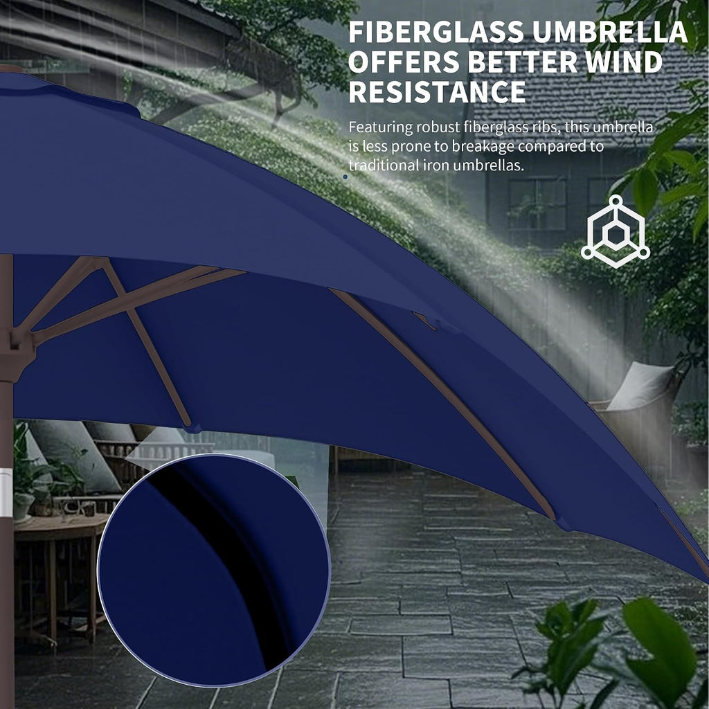 10FT Outdoor Patio Umbrella, Round Market Table Umbrella with Push‑Button Tilt and Crank Lift, 8 Sturdy Metal Ribs