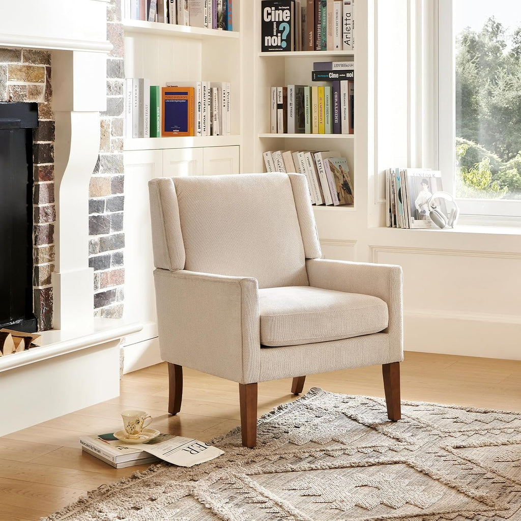 Modern Wingback Living Room Chair, Upholstered Fabric Accent Armchair, Single Sofa Chair with Lounge Seat and Wood