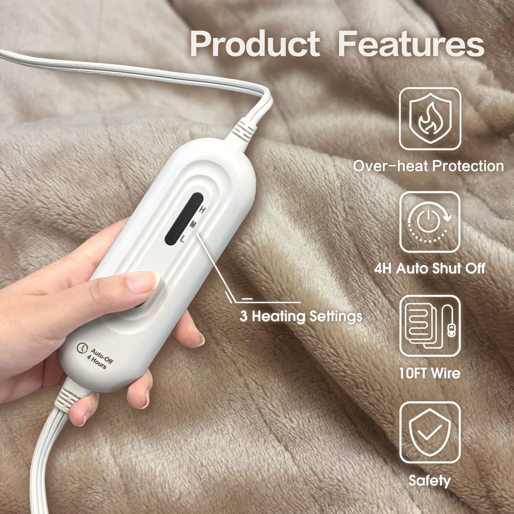 Heated Blanket Throw, Ultra Soft 2-Layer Flannel Electric Blanket