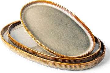 Ceramic Serving Platter Set of 3, Oval Serving Plates and Dishes | 15.6"/14.4"/12.2", Oven & Microwave & Dishwasher
