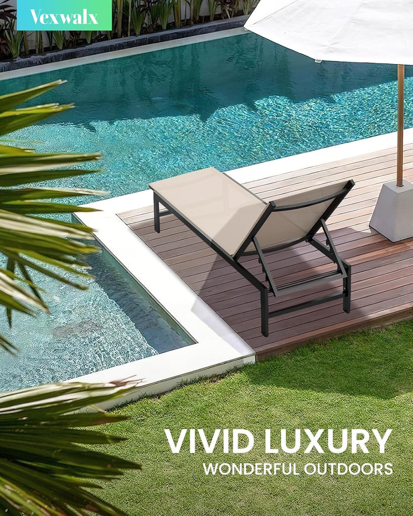 Pool Lounge Chairs Set of 2, Aluminum Lounge Chair Outdoor with 5-Position Recliner, Patio Chaise Lounge Outdoor for